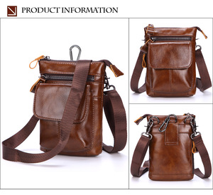 Factory Direct Sale Men's Genuine Leather Vintage Fashion Multi-functional <b>Large</b>-capacity Zippered Crossbody Waist Bag - Product Image 5