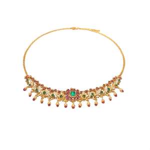24K Gold Plated Zircon Bridal Choker Set-Kempu Fashion Jewelry for Daily Wear - Product Image 2