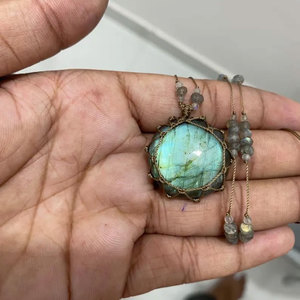 Handmade Jade Macrame Bamboo Chain Pendant <b>Necklace</b> Flash Stone Boho Healing Ethnic <b>Statement</b> Jewelry Women Buddhism - Product Image 4