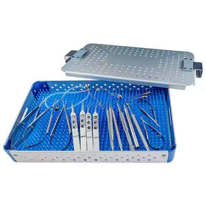 Fine Tip Micro Scissors and Forceps Kit Surgical Grade <b>Instruments</b> with Blue Anodized Aluminum Sterilization Case - Product Image 1