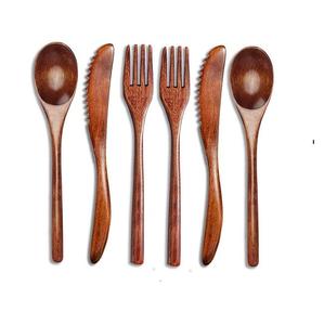 Juego de tenedor y cuchara de madera pulida a mano, ecológico, estilo clásico, para viajes, hogar, hotel, restaurante. - Product Image 3