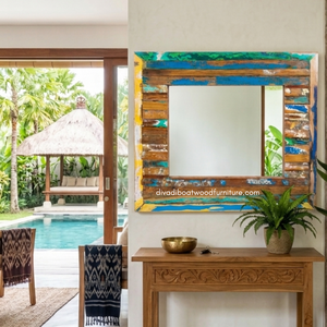 Handcrafted Rustic Eco-Friendly Durable Thick Wall <b>Mirror</b> Patchwork Reclaimed Boat Wood Original Color Living Room Bedroom Villa - Product Image 4