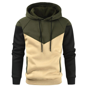 Sudadera con capucha de forro polar para hombre, estilo moderno, color verde oliva y caqui, con diseño de bloques de color y mangas raglán, cómoda para uso casual al aire libre - Product Image 1