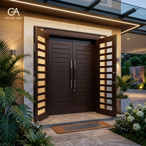 Puerta Doble de Entrada Moderna de Madera Sólida con Paneles Abatibles para Uso Exterior en Villas y Apartamentos GA-54L - Product Image 2