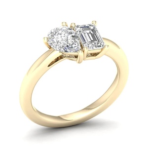 Bague de fiançailles Toi et Moi à deux pierres en diamant de laboratoire taille émeraude, certifié IGI, en or 10K 14K 18K ou en argent 925 935 - Product Image 3