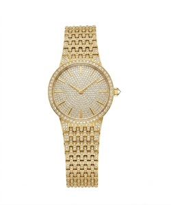 Montre à quartz dorée avec cadran diamanté, bracelet en acier inoxydable, montre-bracelet ronde pour femme, robe de soirée - Product Image 1