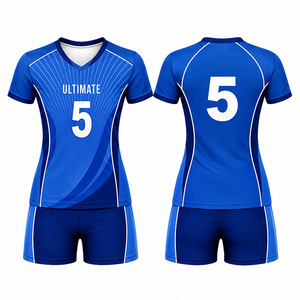 Ensemble d'uniformes de volley-ball personnalisés sublimés pour femmes, manches courtes, col en V, respirant, séchage rapide, polyester athlétique 320g, taille élastique - Product Image 2