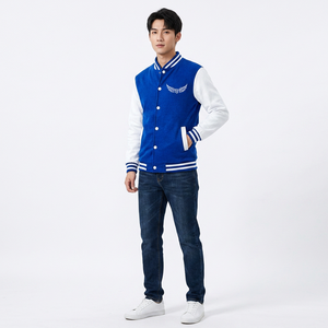 Veste universitaire bleue pour homme avec manches blanches, logo brodé, col rabattu, coupe classique, pour l'automne - Product Image 4
