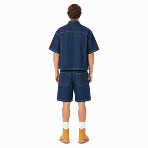 Men's Denim Short <b>Set</b> Button Up Shirt Matching Shorts Solid Color Breathable Cotton Casual Summer Wear Regular Fit Denim <b>Set</b> - Product Image 6