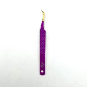 Pinzas de Precisión para Pestañas ASB, Punta Dorada de 45 Grados, Acero Inoxidable, Logotipo Personalizado, Mango Morado - Product Image 3