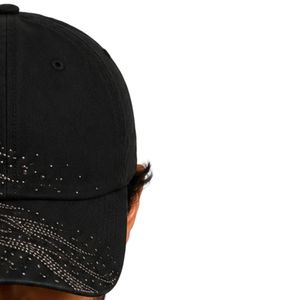 Casquette de baseball de luxe noire à strass, motif vague, ajustable, en coton, style Dad Hat, streetwear premium, mode unisexe, OEM ODM, vente en gros - Product Image 4
