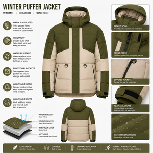 Chaqueta Acolchada con Capucha para Hombre, Diseño Color Block, Cortavientos, de Poliéster, para Invierno, Estilo Casual con Cierre de Cremallera y Bolsillos - Product Image 5