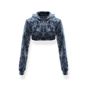 Conjunto de Sudadera y Pantalones de Terciopelo Personalizados al por Mayor para Mujer, Sudadera con Capucha y Cremallera, Chándal de Terciopelo para Mujer - Product Image 5