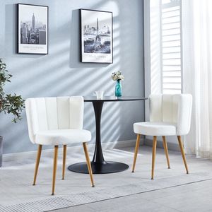 Set di 2 Sedie da Pranzo Moderne Bianche con Schienale Confortevole e Cuscini in Tessuto a Pelo Corto, Gambe in Tubo di Ferro Color Legno - Product Image 2