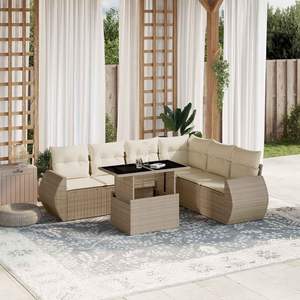 Ensemble de canapé de jardin modulaire en rotin PE beige 7 pièces, meubles d'extérieur modulaires confortables - Product Image 1