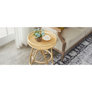 Handcrafted Rattan Round Side Table - Natural Wood Woven Coffee Table Wholesale - Product Image 1