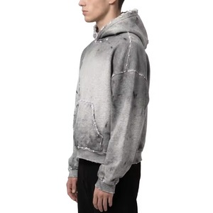 Sweat à capuche oversize pour homme, imprimé tie-dye, en molleton bouclette, avec logo personnalisé, coupe ample, broderie vieillie, strass, style vintage - Product Image 2