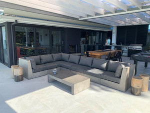 Ensemble de canapés sectionnels en tissu en forme de L moderne avec dossier rembourré pour une utilisation en extérieur dans la cour - Product Image 6