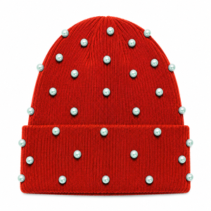Bonnet en tricot pour femme NSPDK Sorority, orné de perles rouges, broderie chenille avec lettres grecques, chapeau d'hiver décontracté - Product Image 4