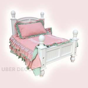 Napwhim Cottage Mini cama de inspiración vintage para muñecas o muebles para mascotas con ropa de cama con volantes en colores pastel - Product Image 6
