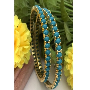 Radiant Premium Quality Ethnic Brass <b>Gold</b> Plated Moissanite and Real Pearls Two <b>Set</b> <b>Bangles</b> for Wedding/Functions Wear Women - Product Image 1