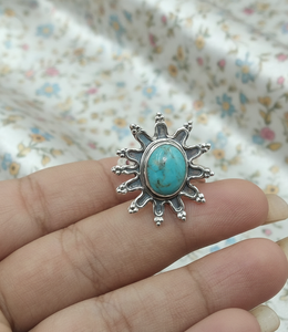 Natural Turquoise Gemstone 925 Sterling <b>Silver</b> Handmade Sunburst Statement <b>Ring</b> Boho Vintage Jewelry Gift For Women Unisex <b>Men</b> - Product Image 6