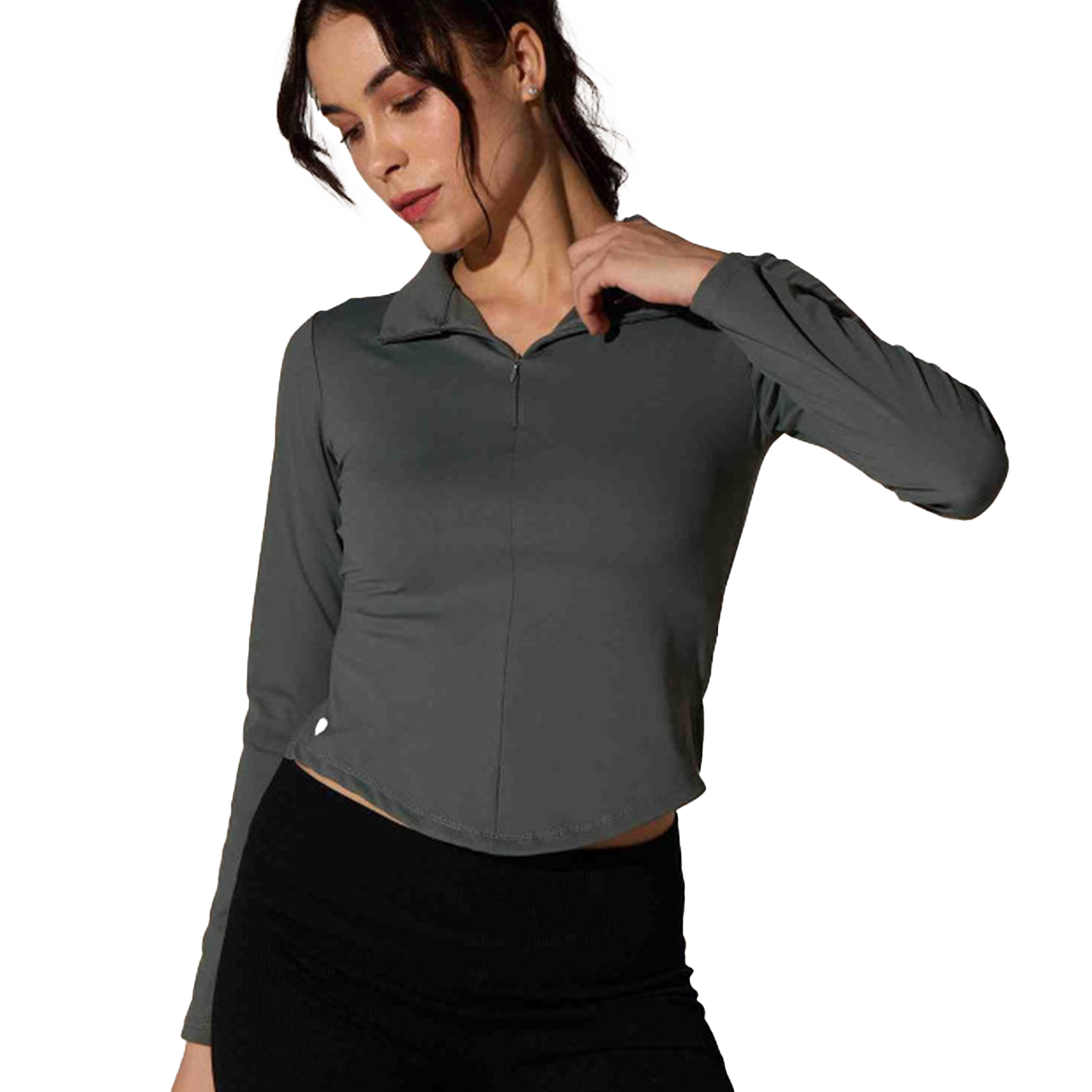 Ladies' Long-Sleeved Stand-Up Collar Zipper Yoga Breathable Windproof Sports Running Coat Solid Color Spandex/Nylon 140g