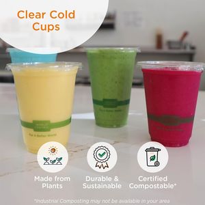 100-Pack Compostable Clear <b>Cold</b> <b>Cups</b> Disposable Drinkware Made From Plants - Product Image 2