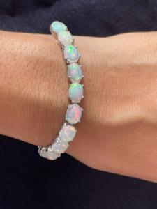 Luxvory Collection Ethiopian Opal Tennis <b>Bracelet</b> 7.5 Inch 925 Sterling Silver White Gold Plated Unisex - Product Image 4