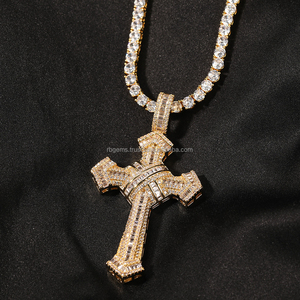 Colgante Unisex de Hip Hop con Diamantes Cultivados en Laboratorio, Corte Brillante, Chapado en Oro, Plata 925, Cruz Religiosa Personalizada, Certificado IGI - Product Image 1