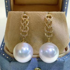 Pure Silver Natural Pearl <b>Fine</b> <b>Dangle</b> <b>Earrings</b> 11-10MM Round Strong Light Flawless Gold Craftsmanship with Gift Box - Product Image 1