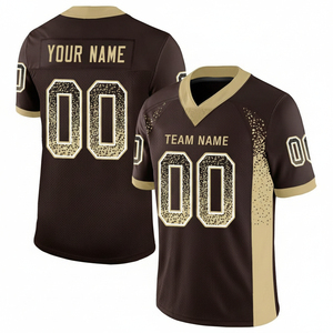Mens Brown <b>Gold</b> American Football Jersey V Neck Short Sleeve Sublimated Print Breathable <b>Mesh</b> Custom Team Name Personalized - Product Image 1