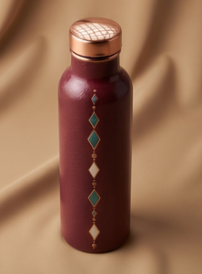 Botella de Agua de Cobre Esmaltada Artesanal con Diseño de Diamantes Marrones, Lujosa, Ayurvédica, para Fitness, Ecológica, OEM - Product Image 5