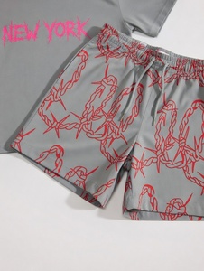 New Arrival Men's Vintage <b>Knitted</b> Summer Short <b>Sets</b> Breathable Printed T-Shirt & Shorts Premium Quality 100% Cotton Customizable - Product Image 5