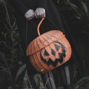 ตะกร้าฟักทองตกแต่งฮาโลวีน ถุงใส่ขนม ของตกแต่งบ้าน งานแฮนด์เมดจากหวายธรรมชาติ ของตกแต่งสำหรับบ้านและของขวัญ - Product Image 3