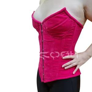 Corsé de terciopelo fucsia con varillas de acero y cordones para mujer, lencería con máscara facial a juego, venta al por mayor - Product Image 3