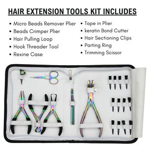 Kit d'accessoires pour extensions capillaires de salon : Perles, Pince à friser, Pince de retrait, Pince à boucles, Enfileur, Outil pour extensions à bandes, Pinces de sectionnement, Ciseaux - Product Image 2