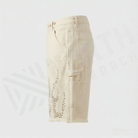 Shorts en jean bleu personnalisés unisexe, motif étoile en strass lourd, orné de diamants, shorts scintillants pour hommes, taille haute