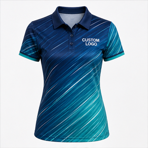 Polo de Manga Corta con Ondas Diagonales Azul Oscuro para Mujer, con Logotipo Personalizado, Secado Rápido, Sublimación, Ropa Deportiva de Golf - Product Image 1