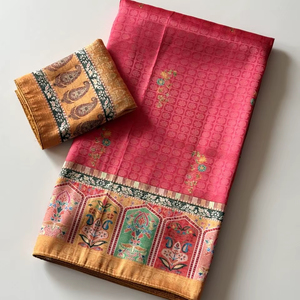 Sari en soie Dola jacquard élégant avec tissage Zari et impression UHD – Collection Festive - Product Image 1