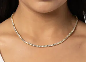 Collier tennis de luxe en moissanite, en argent sterling 925 plaqué or, aspect diamant, pour femme, mariage, soirée - Product Image 2