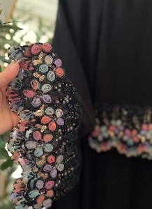 Brown Embroidered Abaya With Beaded Floral Pattern <b>Long</b> Sleeve Modest <b>Dress</b> <b>For</b> Women Daily Wear All Seasons Floor Length V Neck - Product Image 3