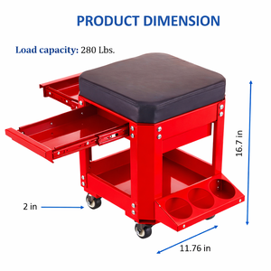 Asiento de taller con 2 cajones, 360 °   Taburete Giratorio Mecánico con Ruedas, Silla Resistente con Caja de Herramientas, Capacidad de Carga de 280 lb, GAPGAR027 - Product Image 3