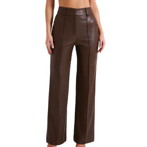 High Quality Women Leather Pants Streetwear Winter <b>Flat</b> Front Waterproof Breathable Genuine Leather Customizable Design - Product Image 1
