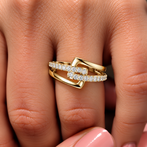 Round Cut Lab Grown Diamond 14K 18K Solid Gold <b>Row</b> Criss Cross Pave set Band 0.35CT DEF VVS Classic Wedding Ring ODM Wholesale - Product Image 2