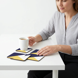 Modern Luxury Square Resin & MDF Inlay Coaster Set with Place <b>Mats</b>-Reusable Eco-Friendly Design - Product Image 1