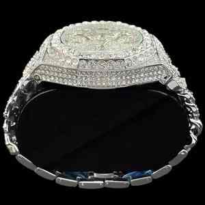 Elegante Reloj de Cuarzo con Diamantes de Laboratorio para Hombre, Correa Brillante de Lujo, Esfera Analógica de Cristal, Estilo Hip Hop Antiguo - Product Image 3