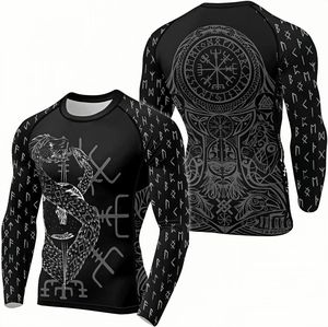 T-shirt de compression à manches longues pour hommes Fighters, noir et jaune, imprimé hexagone, séchage rapide, en Spandex et Polyester - Product Image 3