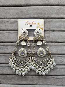 Lucentarts Jewel Green Meenakari Chandbali Jhumka <b>Earring</b> Pearl Beads <b>Dangle</b> <b>Earring</b> Traditional Indian Bridal Jewelry Wholesale - Product Image 2