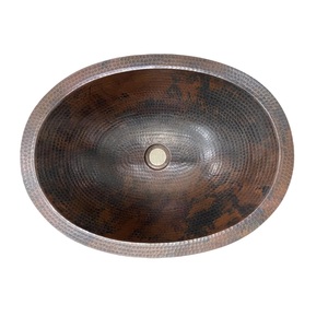 Lavabo Ovalado Rústico de Cobre para Baño, Acabado Antiguo Martillado a Mano, Lavabo de Cobre para Mueble de Baño - Product Image 3